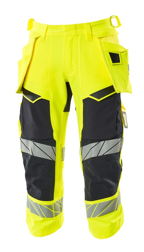 Mascot Accelerate Safe Warn-Dreiviertel-Hose – gelb/schwarzblau