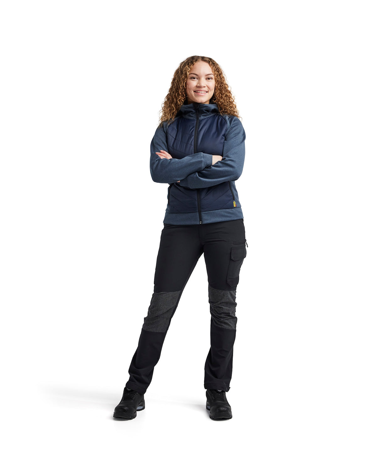 Blåkläder Damen 3464 Hybrid Kapuzen-Sweatjacke – taubenblau/dunkelmarine