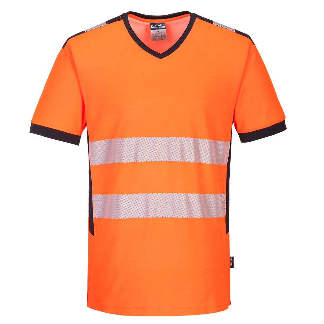 Portwest mit V-Ausschnitt PW310 Warnschutz T-Shirt – orange/schwarz