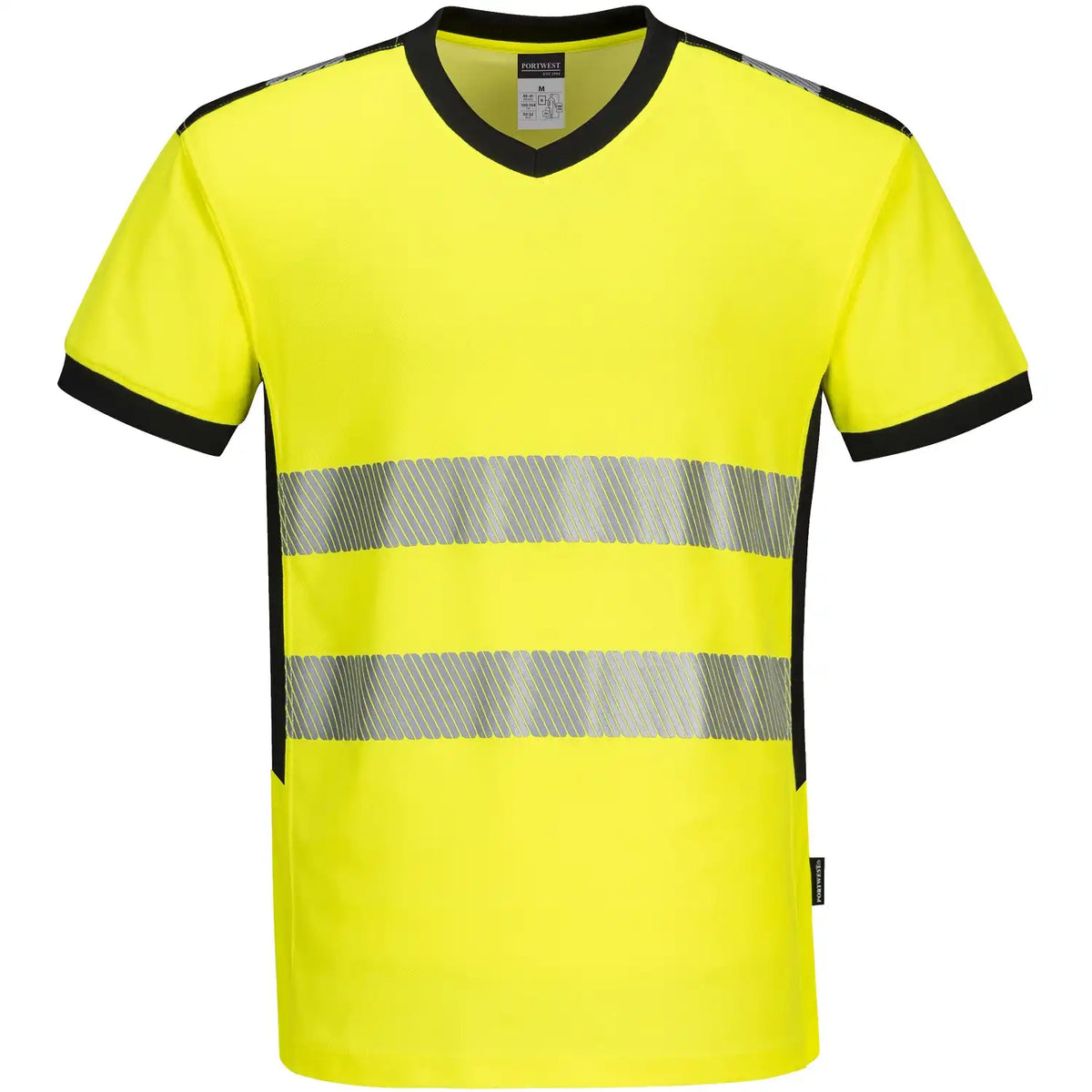 Portwest mit V-Ausschnitt PW310 Warnschutz T-Shirt – gelb/schwarz