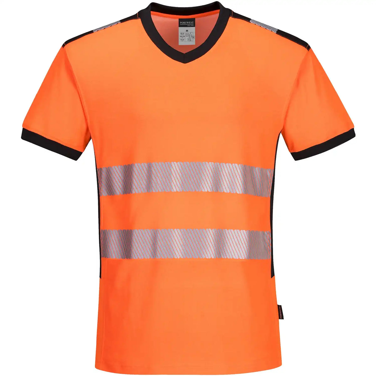 Portwest mit V-Ausschnitt PW310 Warnschutz T-Shirt – orange/schwarz