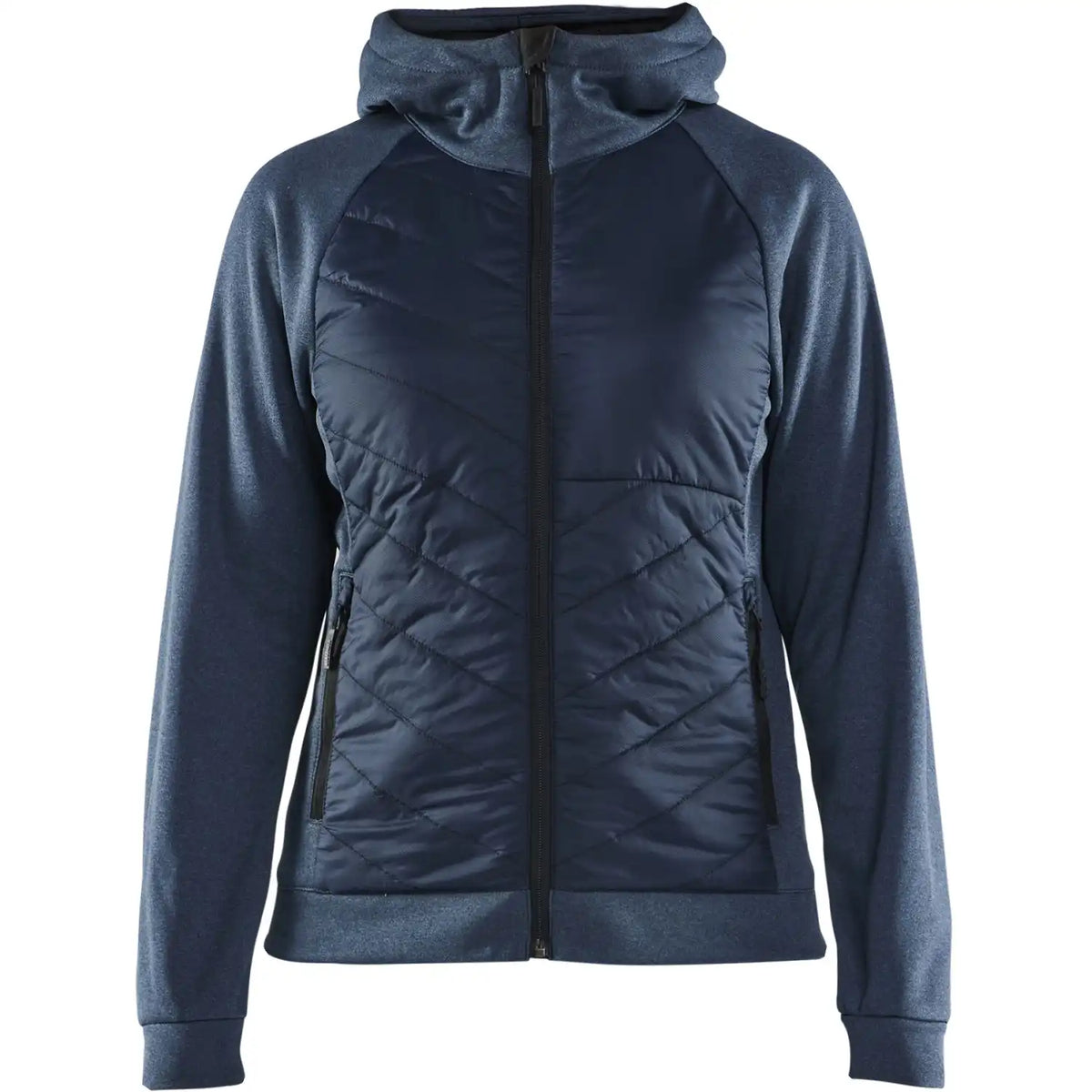 Blåkläder Damen 3464 Hybrid Kapuzen-Sweatjacke – taubenblau/dunkelmarine