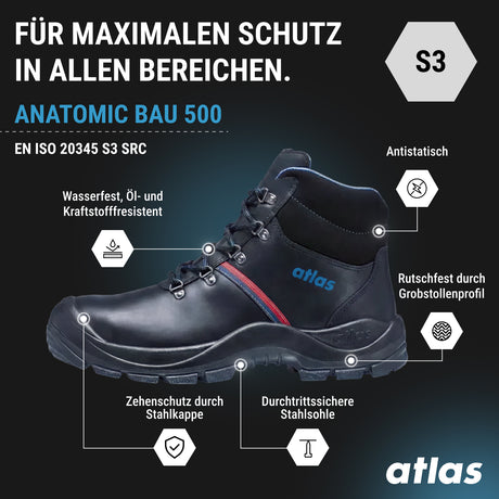 Atlas Anatomic Bau 500 UK EN ISO20345 S3 Sicherheitsschuhe