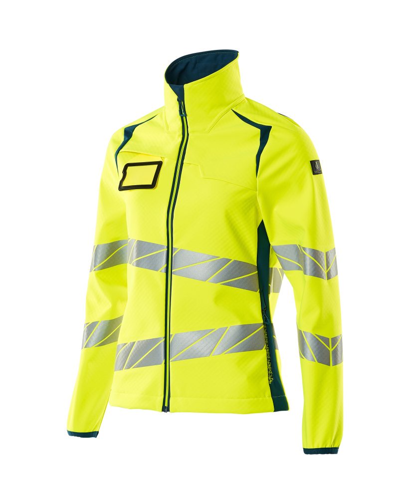 Mascot Damen Accelerate Safe Warn-Softhelljacke – gelb/dunkelpetroleum