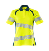 Mascot Damen Accelerate Safe Warnschutz Polo-Shirt – gelb/dunkelpetroleum