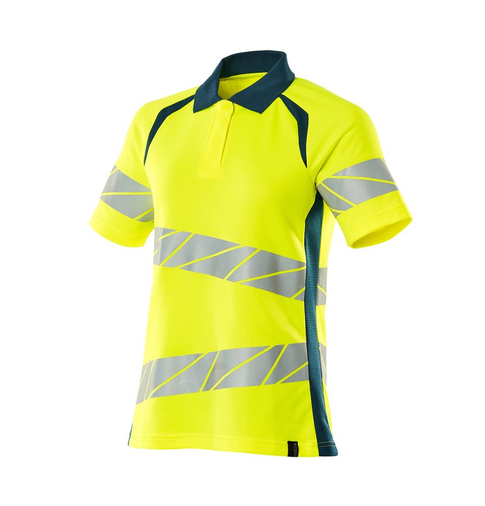 Mascot Damen Accelerate Safe Warnschutz Polo-Shirt – gelb/dunkelpetroleum
