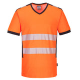 Portwest mit V-Ausschnitt PW310 Warnschutz T-Shirt – orange/schwarz