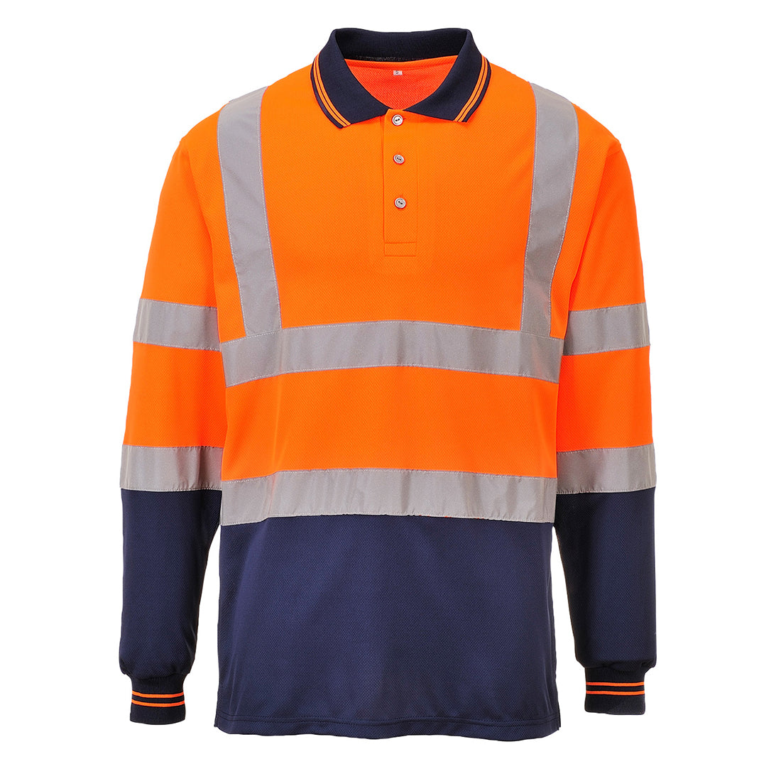 Portwest S279 Warnschutz Langarm Poloshirt – orange/marine