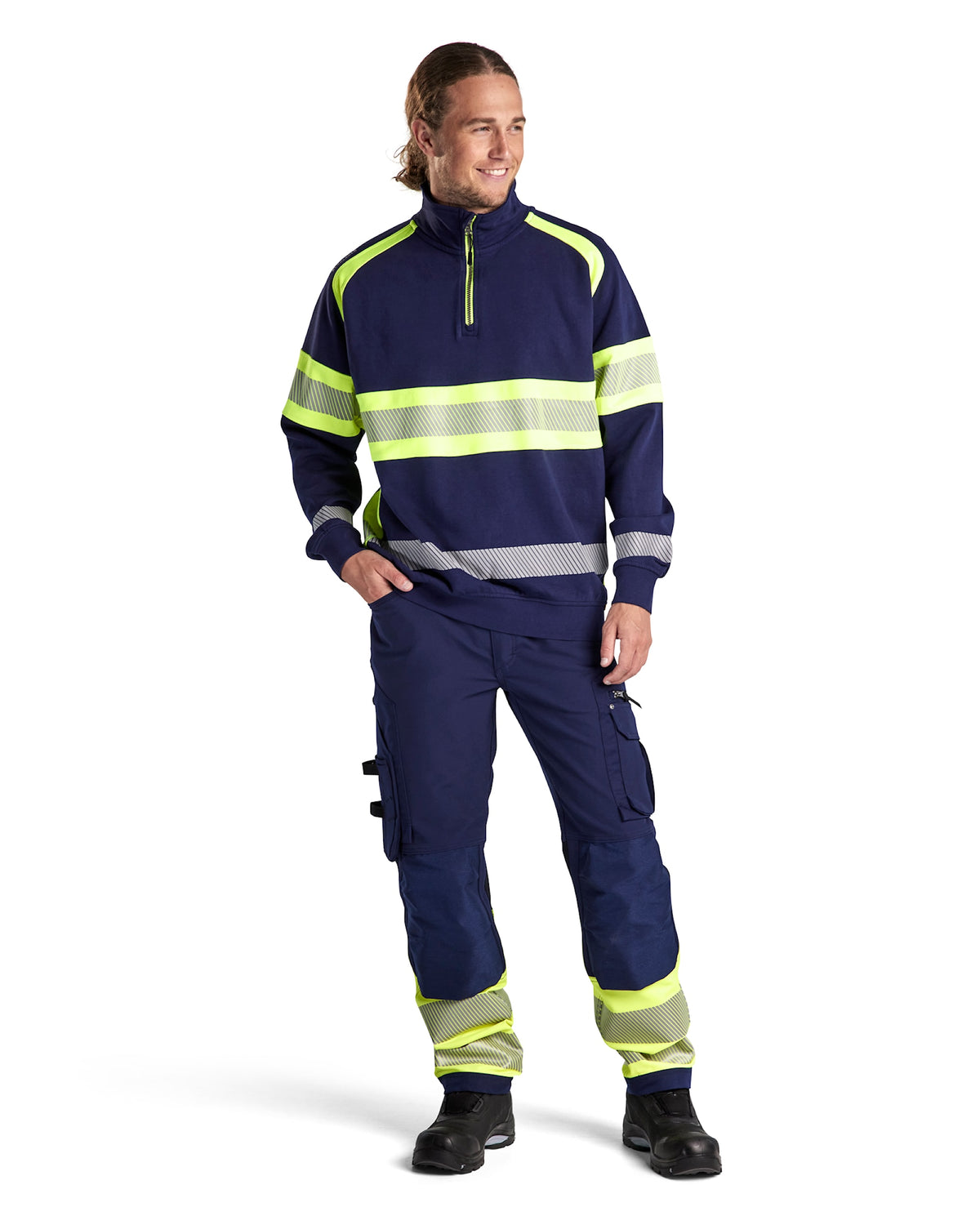 Blåkläder 3553 Warnschutz Zip-Sweatshirt Kl. 1 – marine/gelb